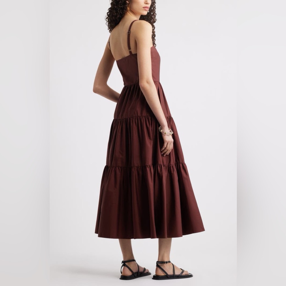 NEW Cotton Poplin Tiered A-Line Dress- color Brown Raisin (size XL) - Picture 2 of 6